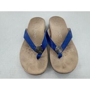 Vionic Sandals Womens 7 Hilda Woven Thong Flip Flop Blue Leather Flats Comfort